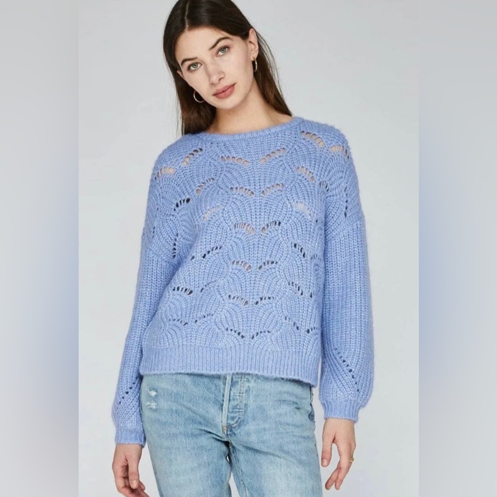 Gentle Fawn Size L Chunky Knit Bell Sleeve Sweater Light Blue Purple Crewneck